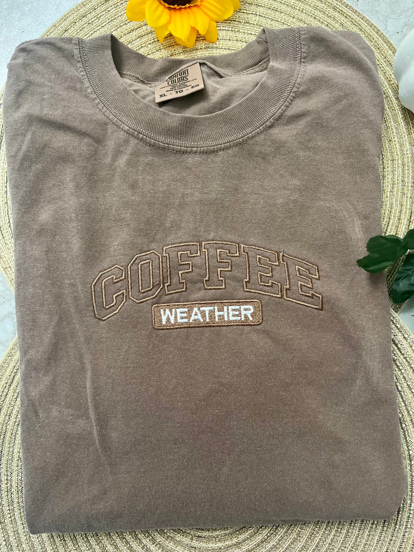 Coffee Weather Comfort Colors Embroidered T-Shirt