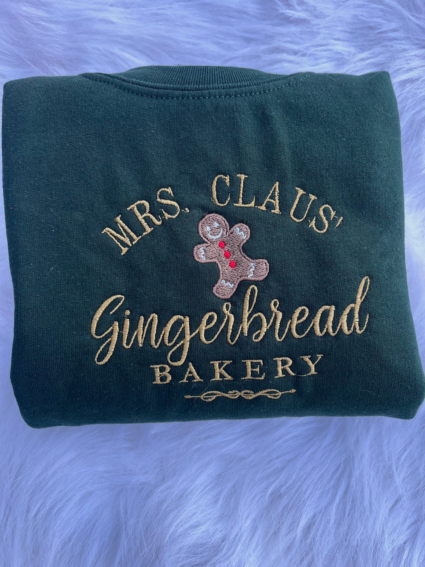 Mrs.Claus Gingerbread Bakery Embroidered Crewneck