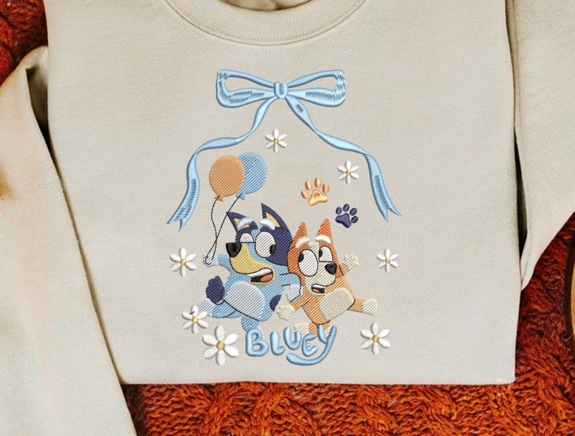 Blue Embroidery Crewneck Sweater