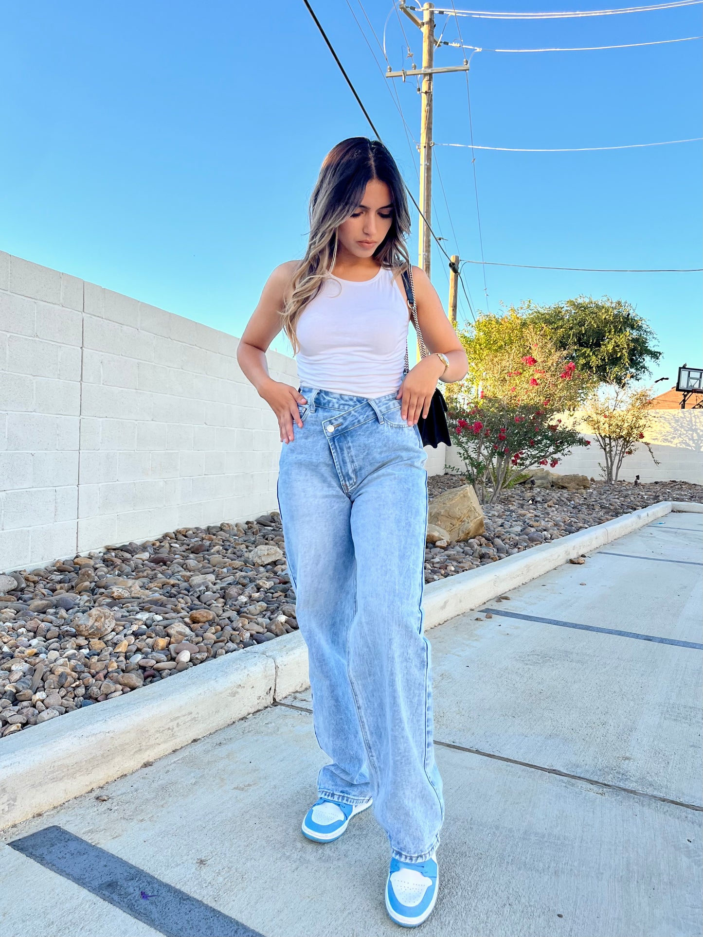 Jessie Criss Cross Jeans- Light Denim