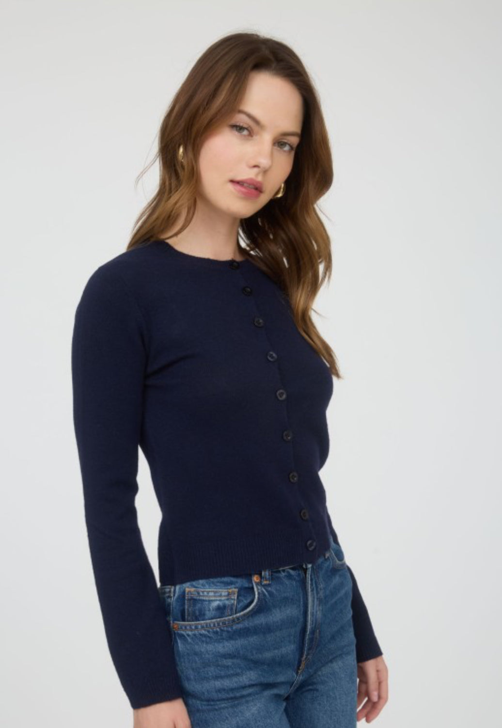 Charlotte Button Down Long Sleeve Cardigan- Navy