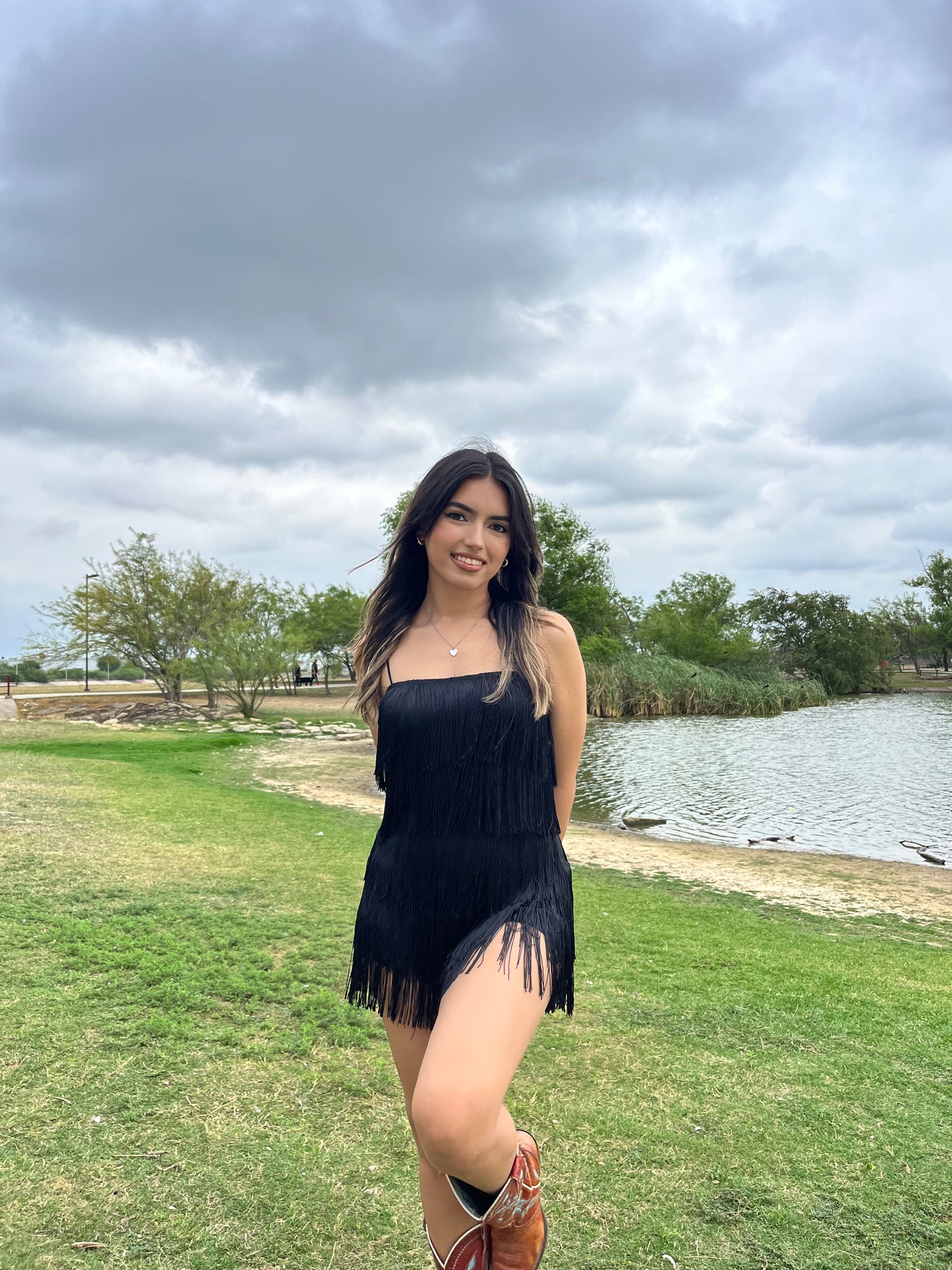 Cindy Fringe Romper - Black