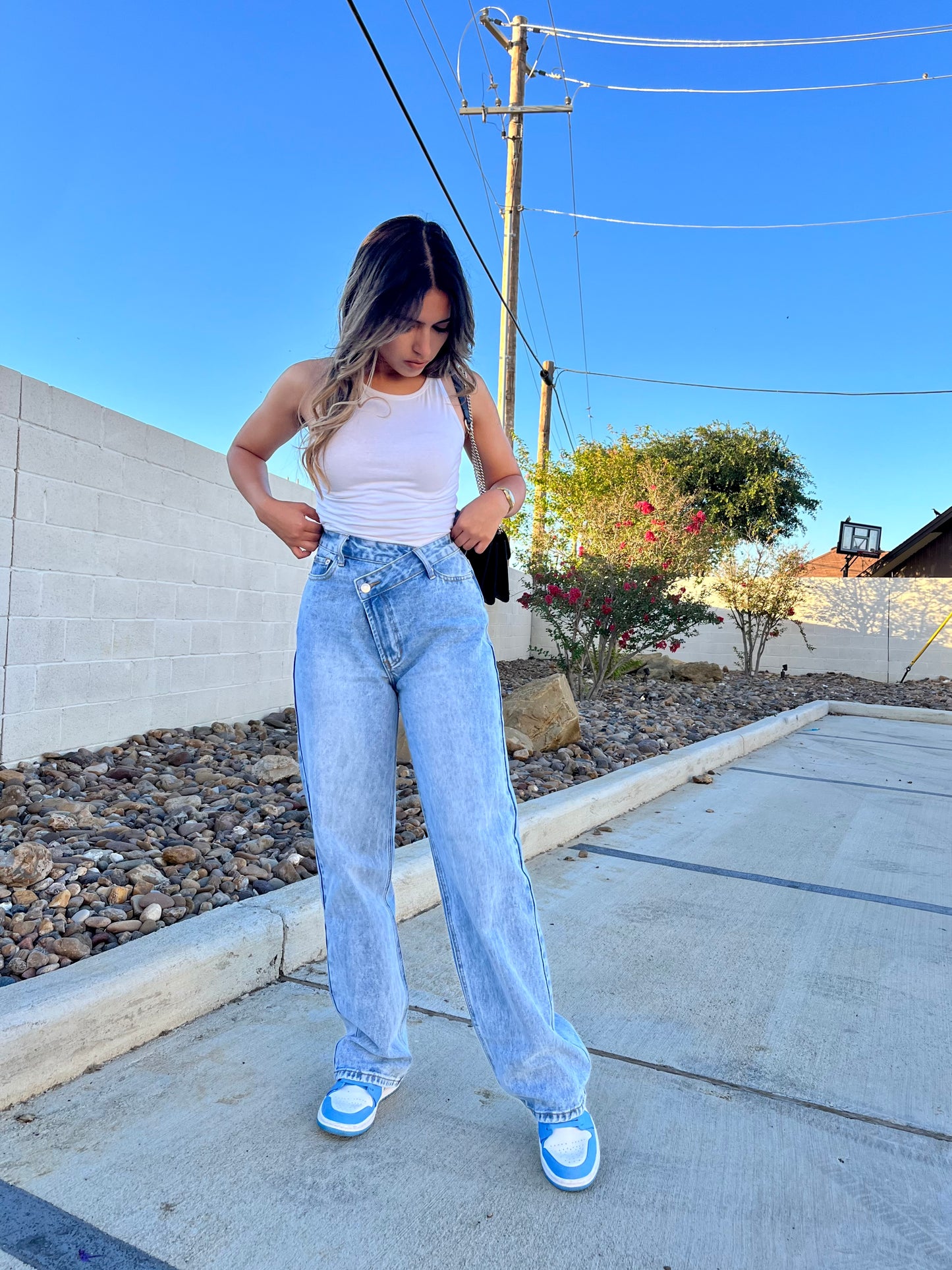Jessie Criss Cross Jeans- Light Denim