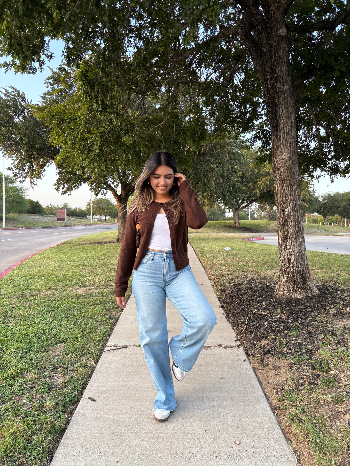 Charlotte Button Down Long Sleeve Cardigan- Chocolate