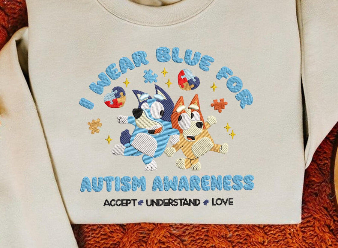 Autism Awareness Embroidery Crewneck Sweater