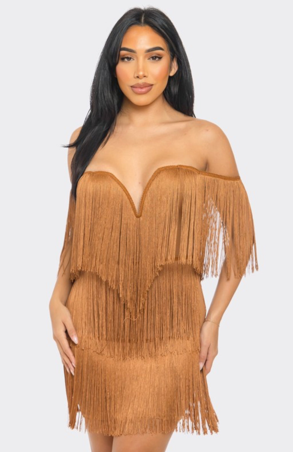 Diana Fringe Dress - Caramel AriasClothing Diana Fringe Dress - Caramel AriasClothing