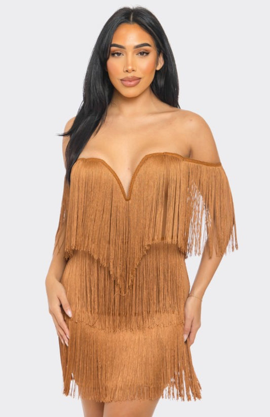 Diana Fringe Dress - Caramel