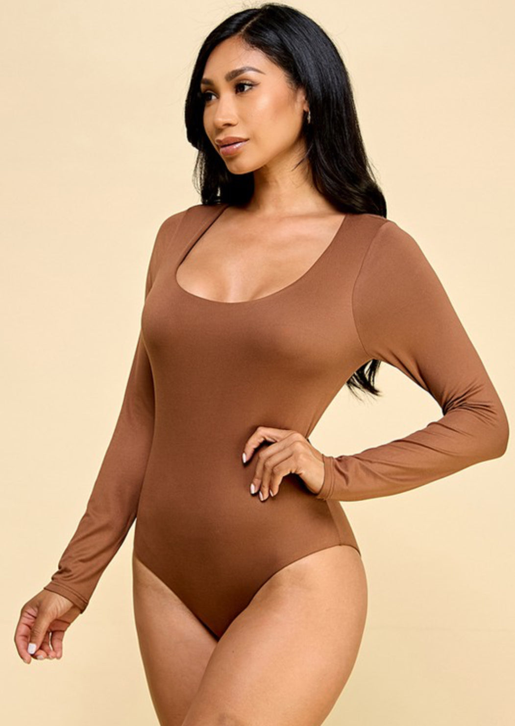 Violet Scoop Neck Long Sleeve Bodysuit - CHOCOLATE CREAM