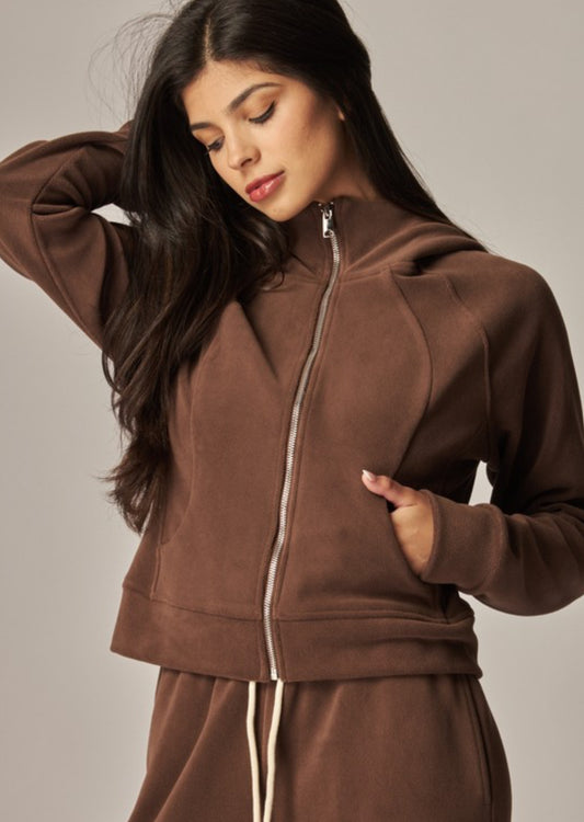 Hazel Zip Up Sweater- Chocolate Brown