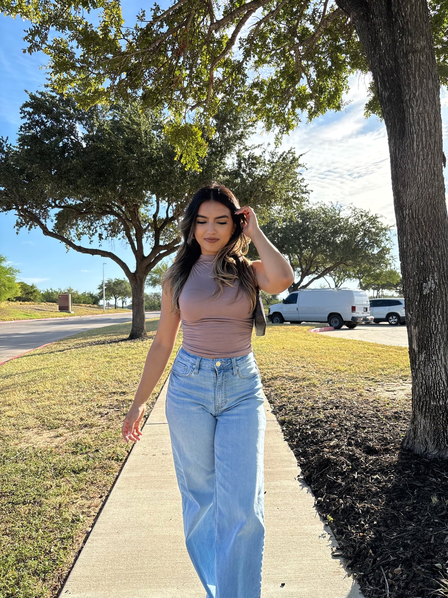 Cindy Mock Neck Top - Taupe
