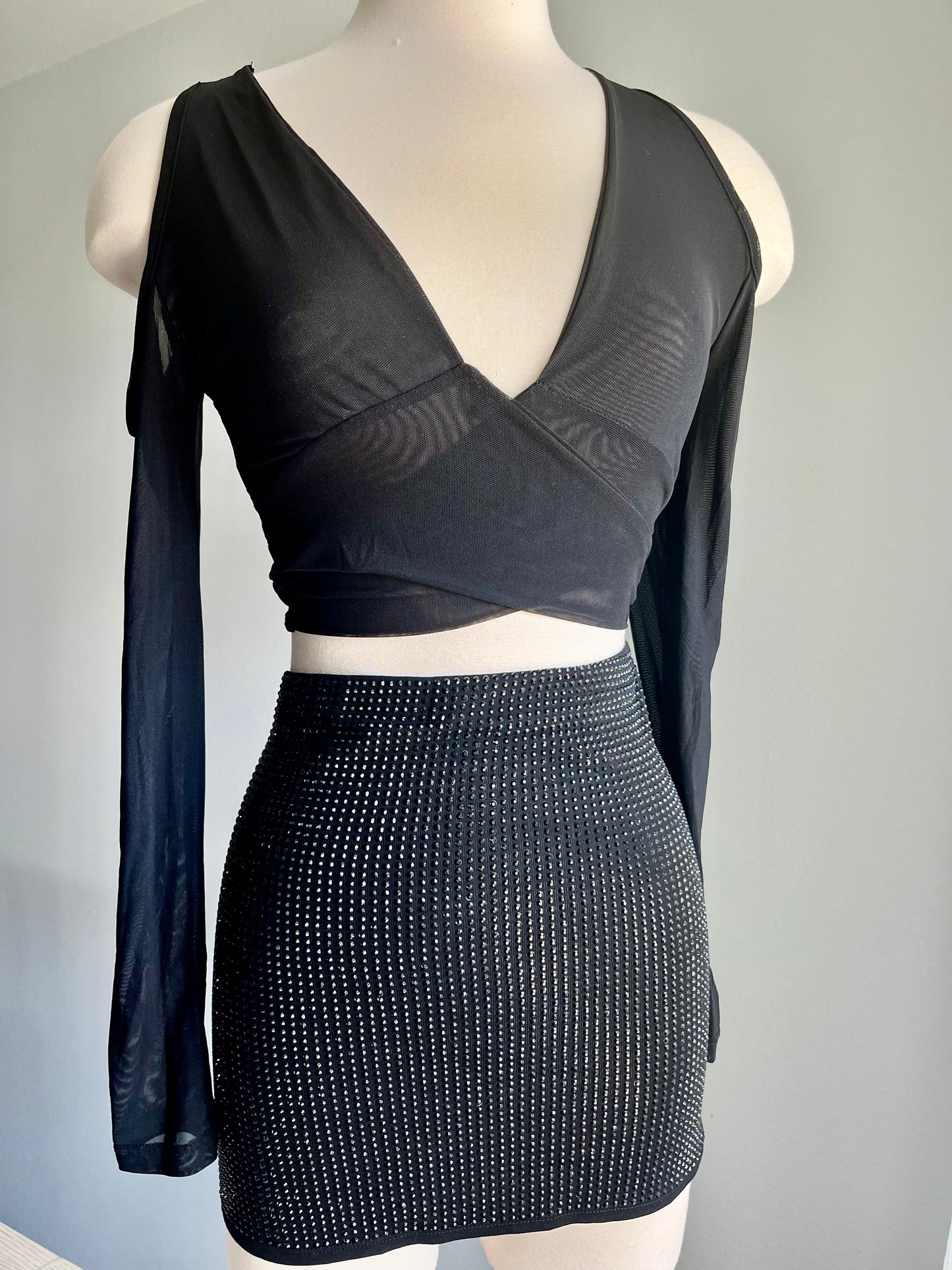 Bestie Rhinestone Skirt - Black
