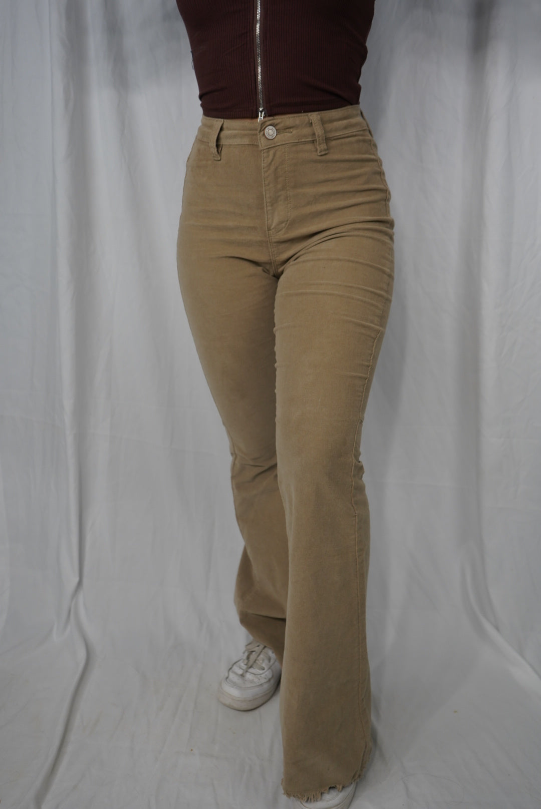 KHAKI HIGH WAIST FLARE PANTS