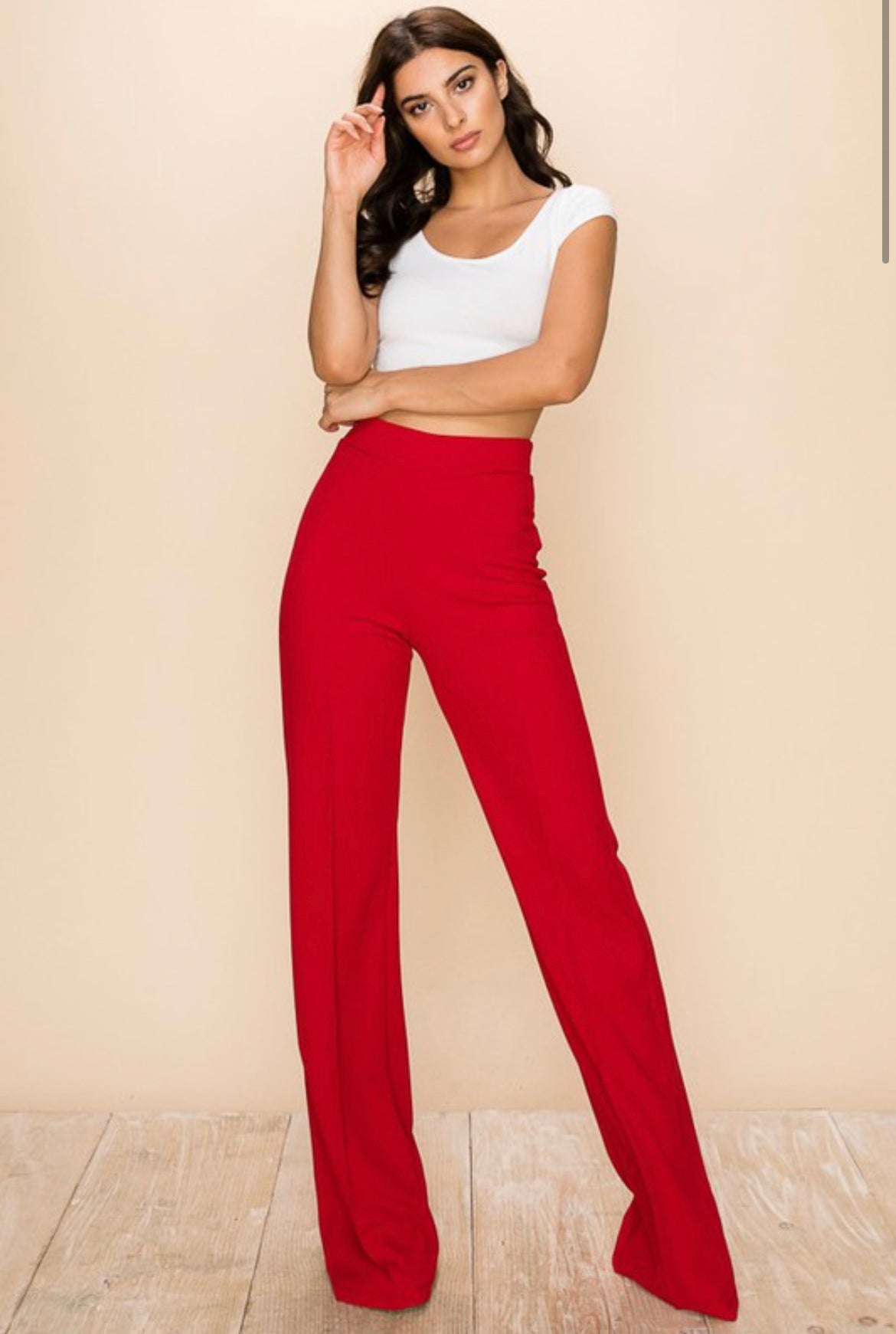 Tori High Waist Dress Pants - Red