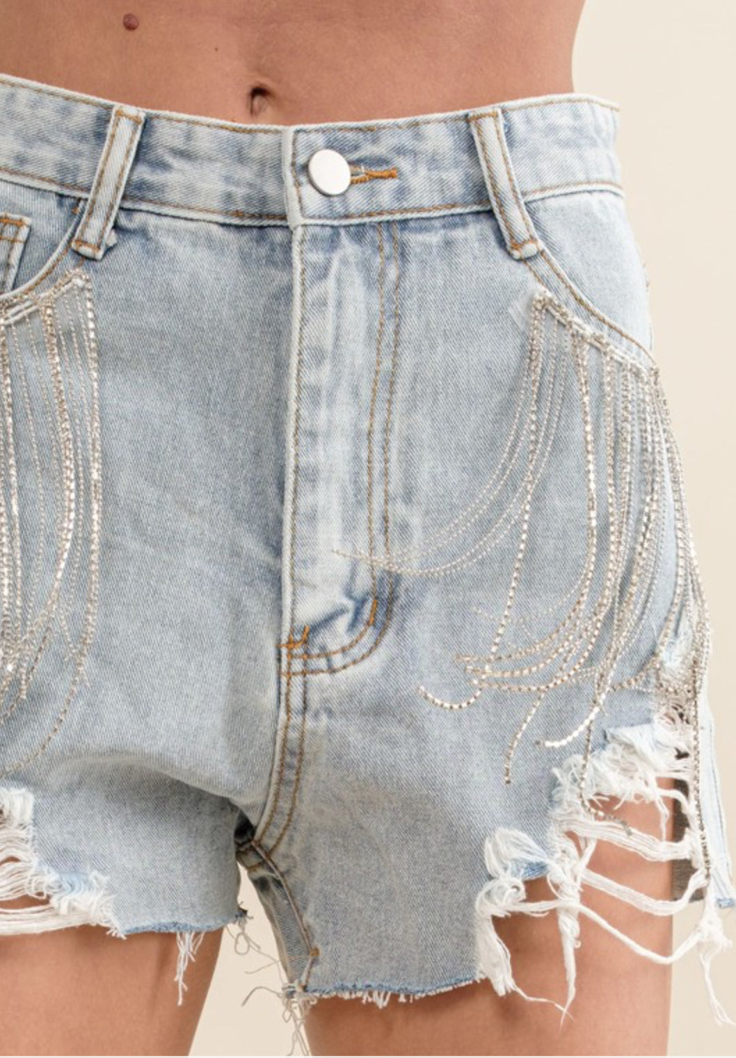 Perro Negro Sparkly Denim Shorts