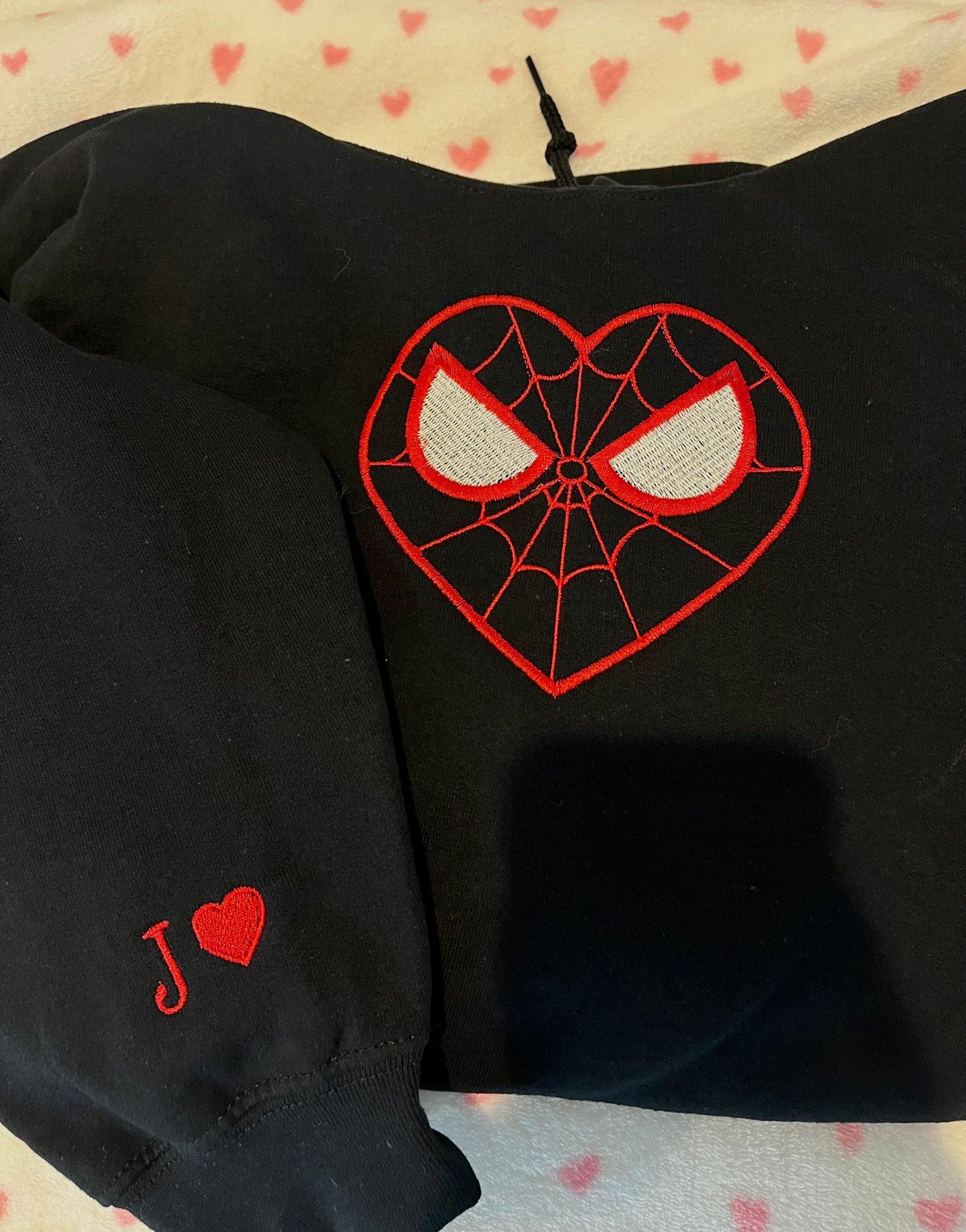 Spider Heart Embroidered Crewneck with Sleeve initials