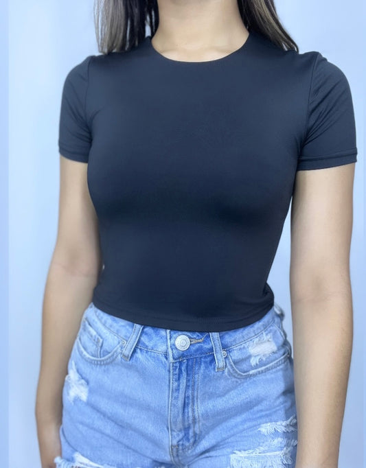 Belinda Basic Short Sleeve Top - Black