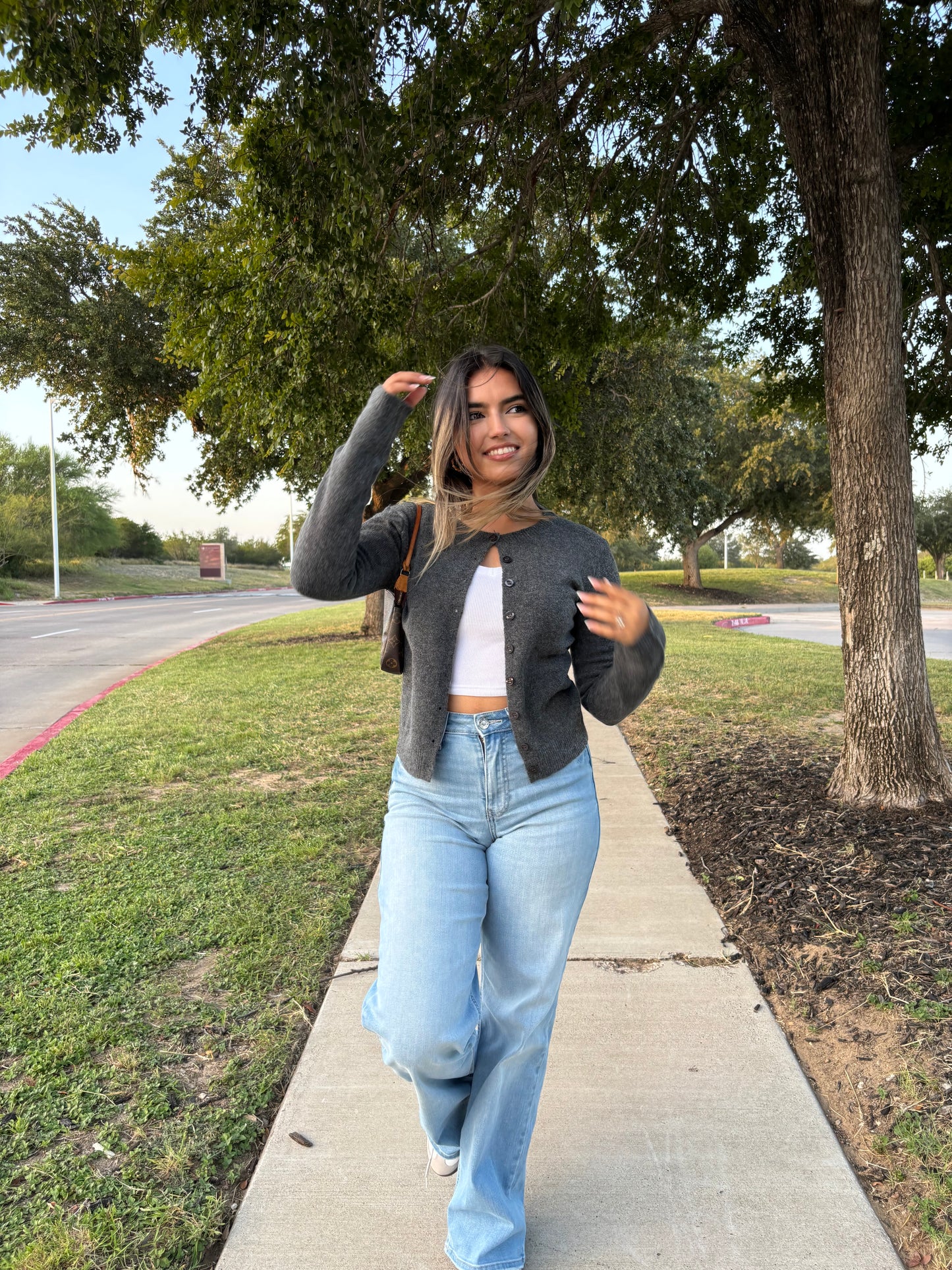Charlotte Button Down Long Sleeve Cardigan- Charcoal