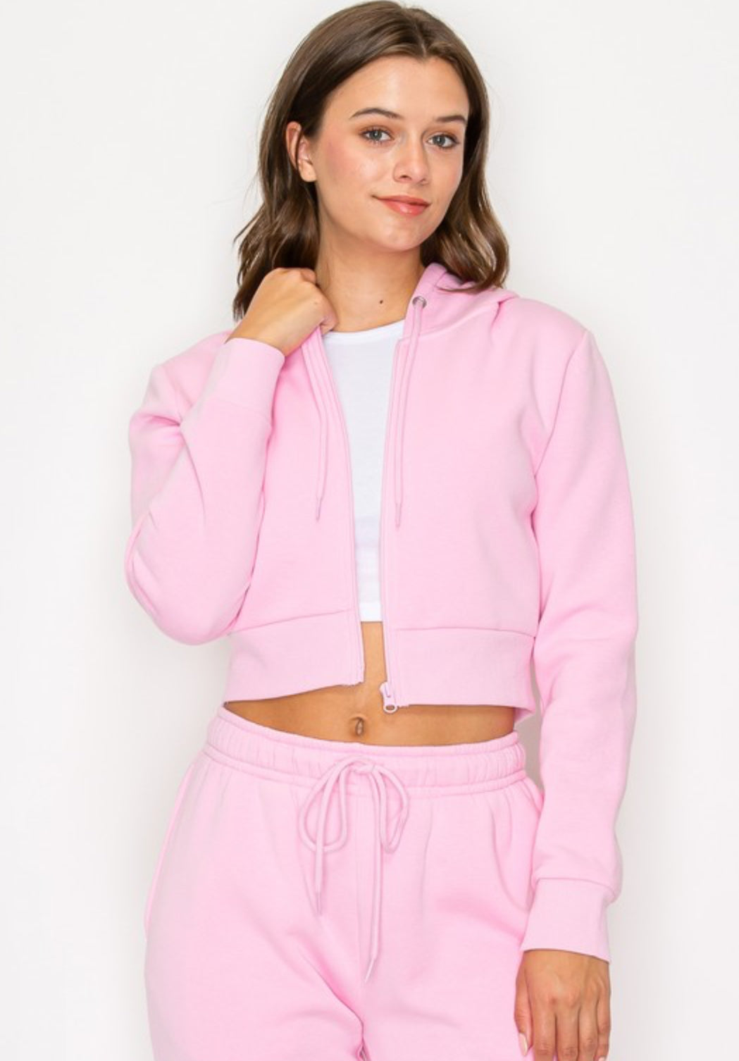 Cindy Fleece Zip Up Hoodie - Pink