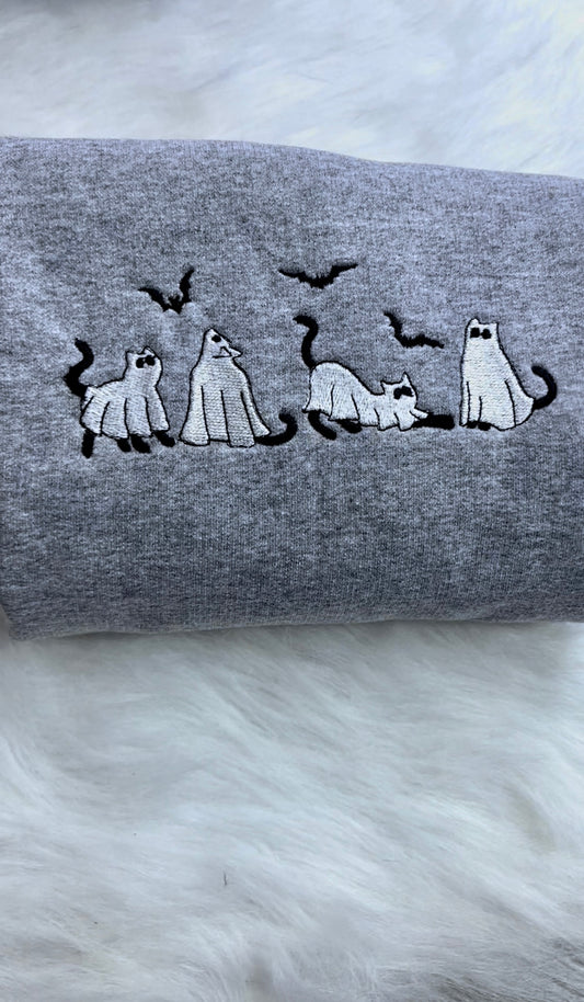 Halloween Cats Embroidered Crewneck