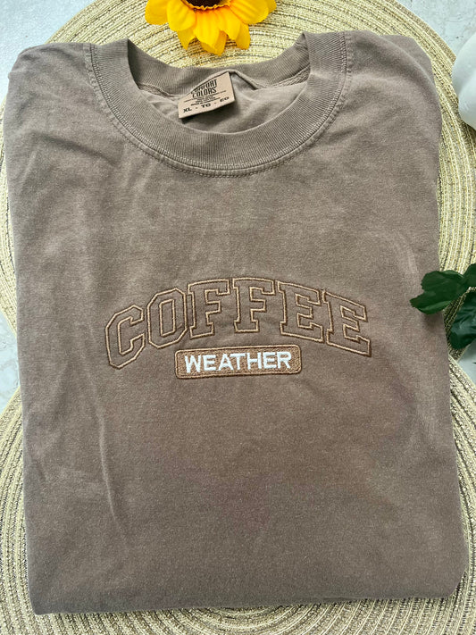 Coffee Weather Comfort Colors Embroidered T-Shirt