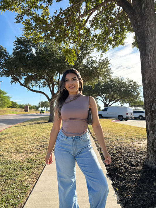 Cindy Mock Neck Top - Taupe