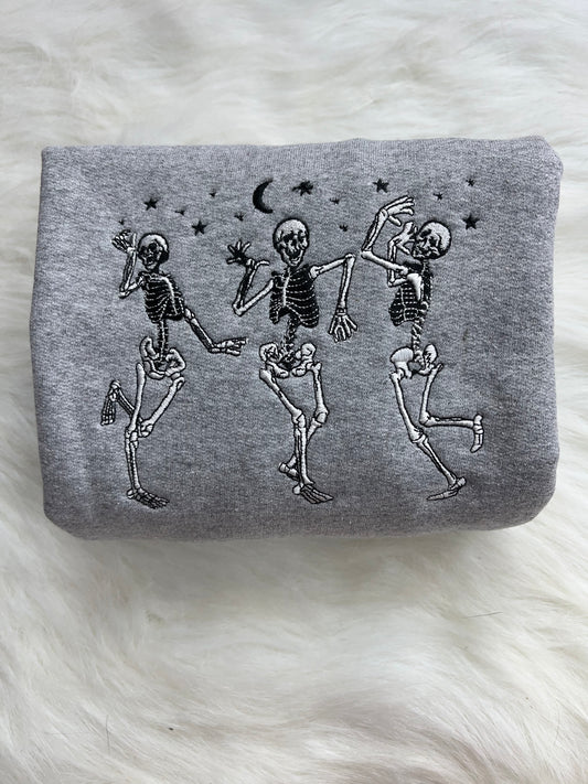 Halloween Dancing Skeletons Embroidered Crewneck