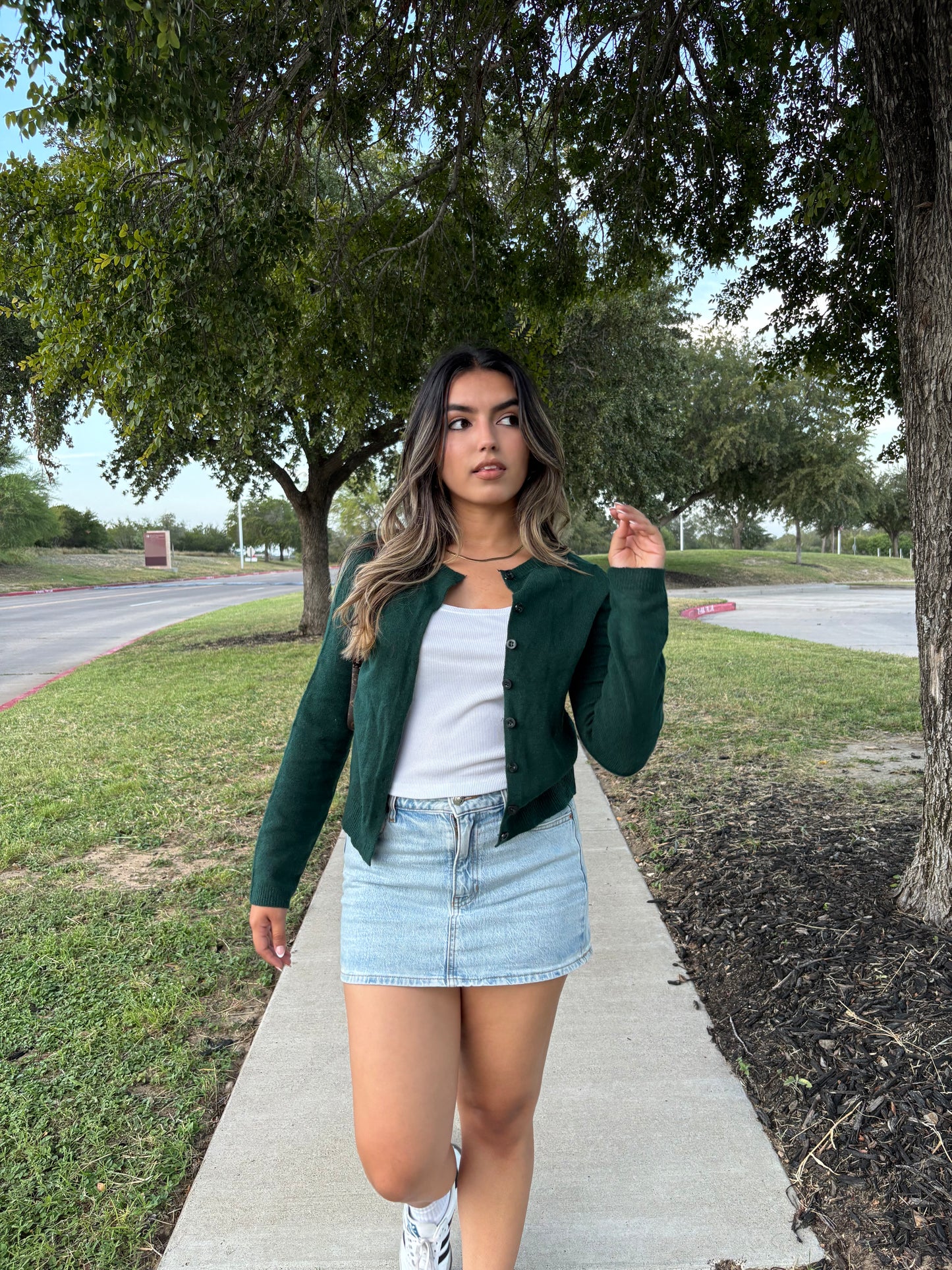 Charlotte Button Down Long Sleeve Cardigan- Hunter Green