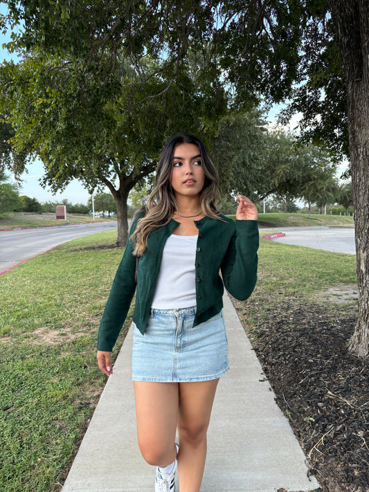 Charlotte Button Down Long Sleeve Cardigan- Hunter Green