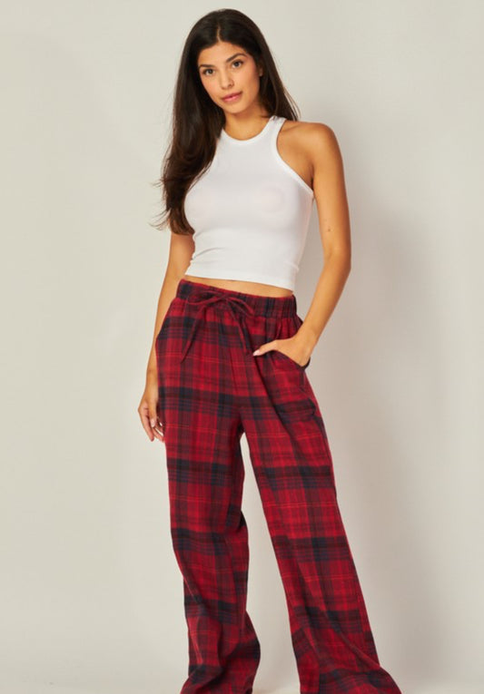 Ivy Plaid Pajama Pants - Red