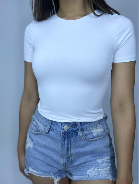 Belinda Basic Short Sleeve Top - White
