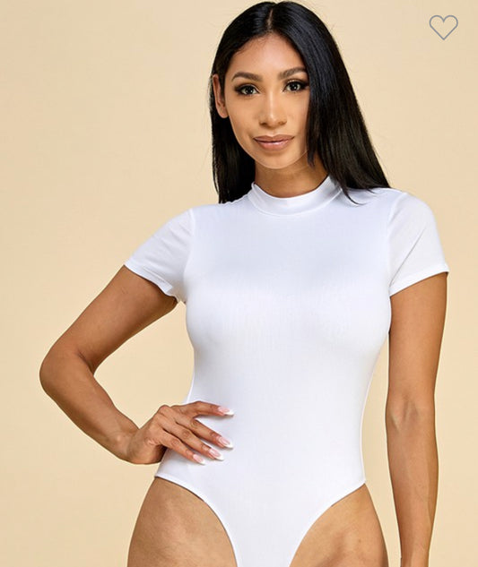 Diana Mock Neck Double Layered Bodysuit - WHITE