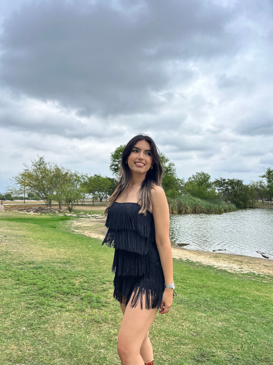 Cindy Fringe Romper - Black
