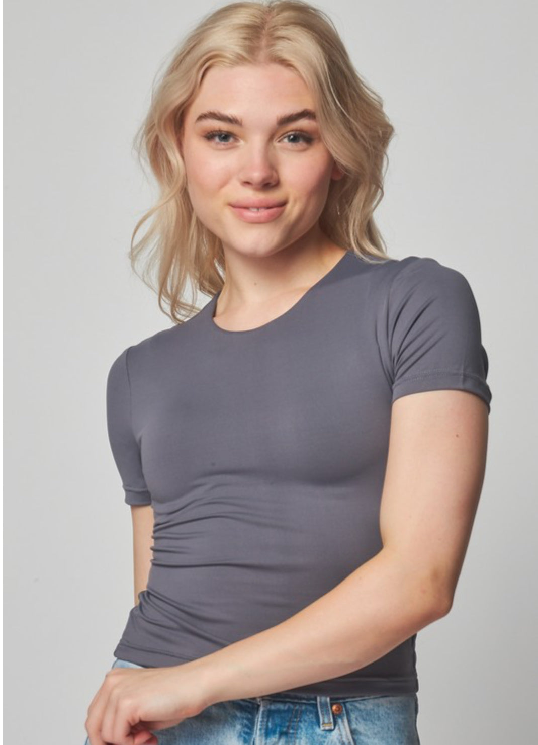 Basic Short Sleeve Top - Grey