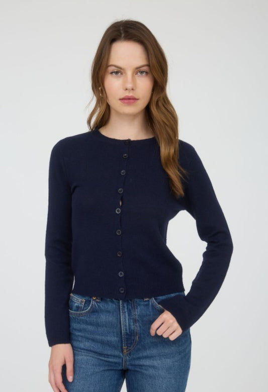 Charlotte Button Down Long Sleeve Cardigan- Navy