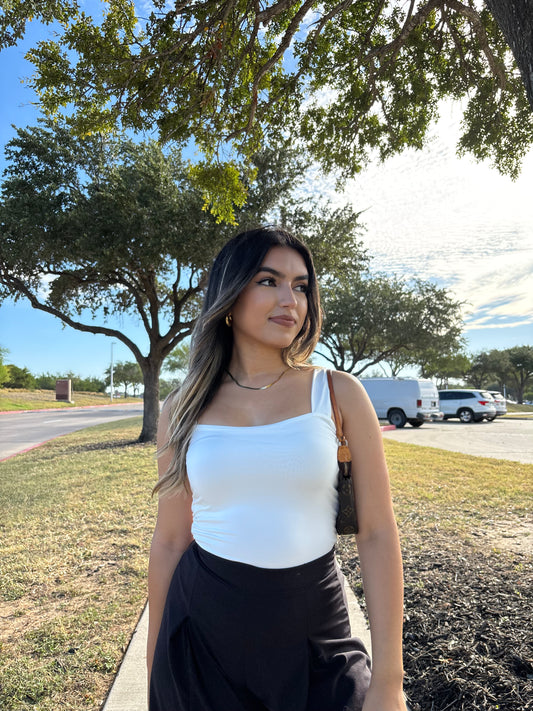 Jasmine Square Neck Basic Top - White