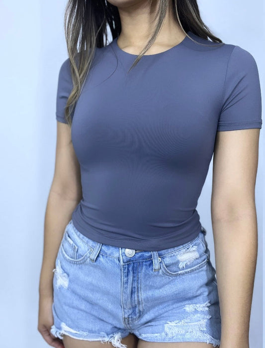 Belinda Basic Short Sleeve Top - Grey