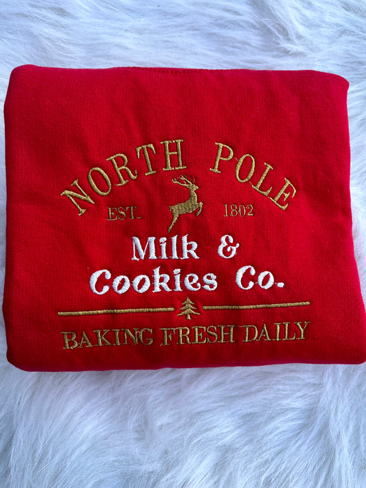 North Pole Milk & Cookies Co. Embroidered Crewneck