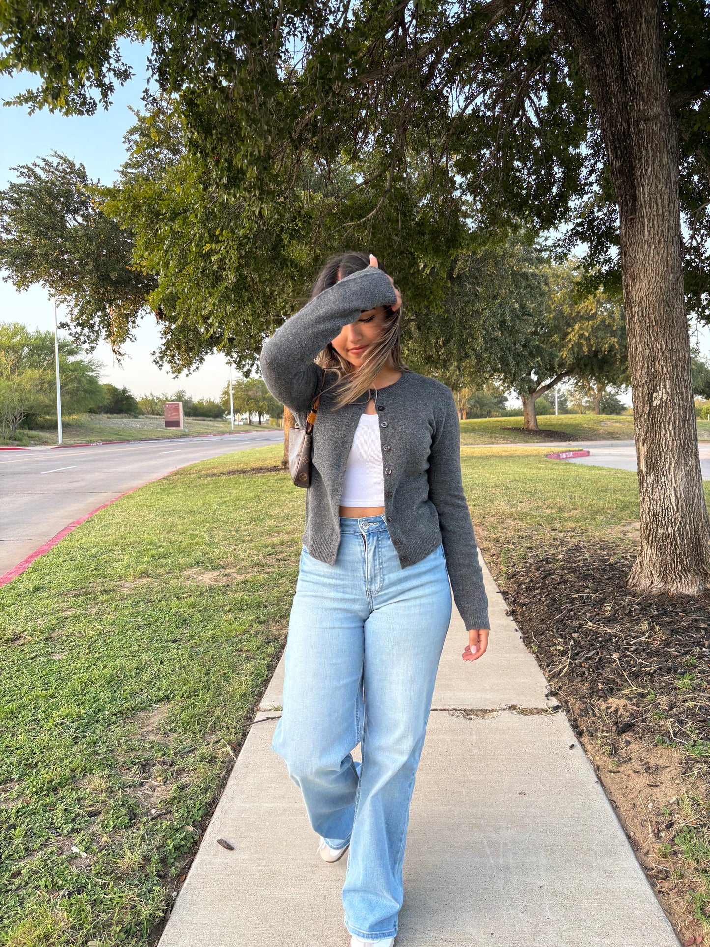 Charlotte Button Down Long Sleeve Cardigan- Charcoal