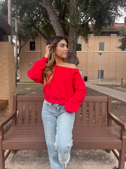 Scarlett Off- Shoulder Sweater - Red