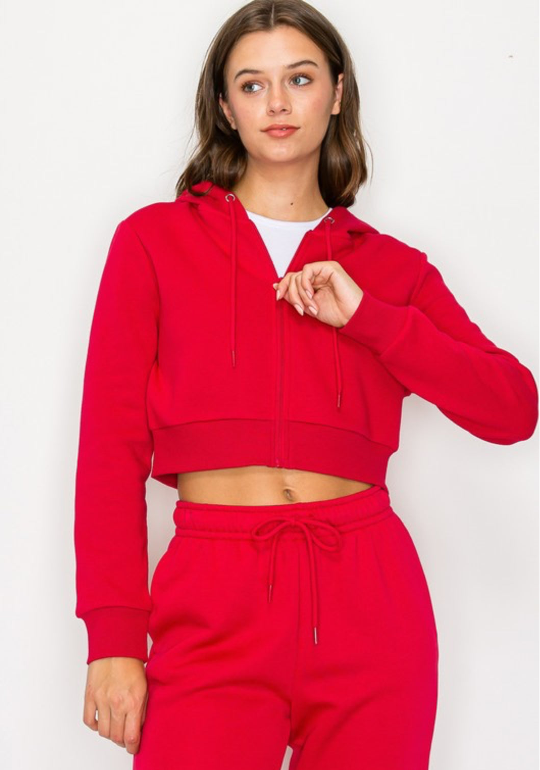 Cindy Fleece Zip Up Hoodie - Red