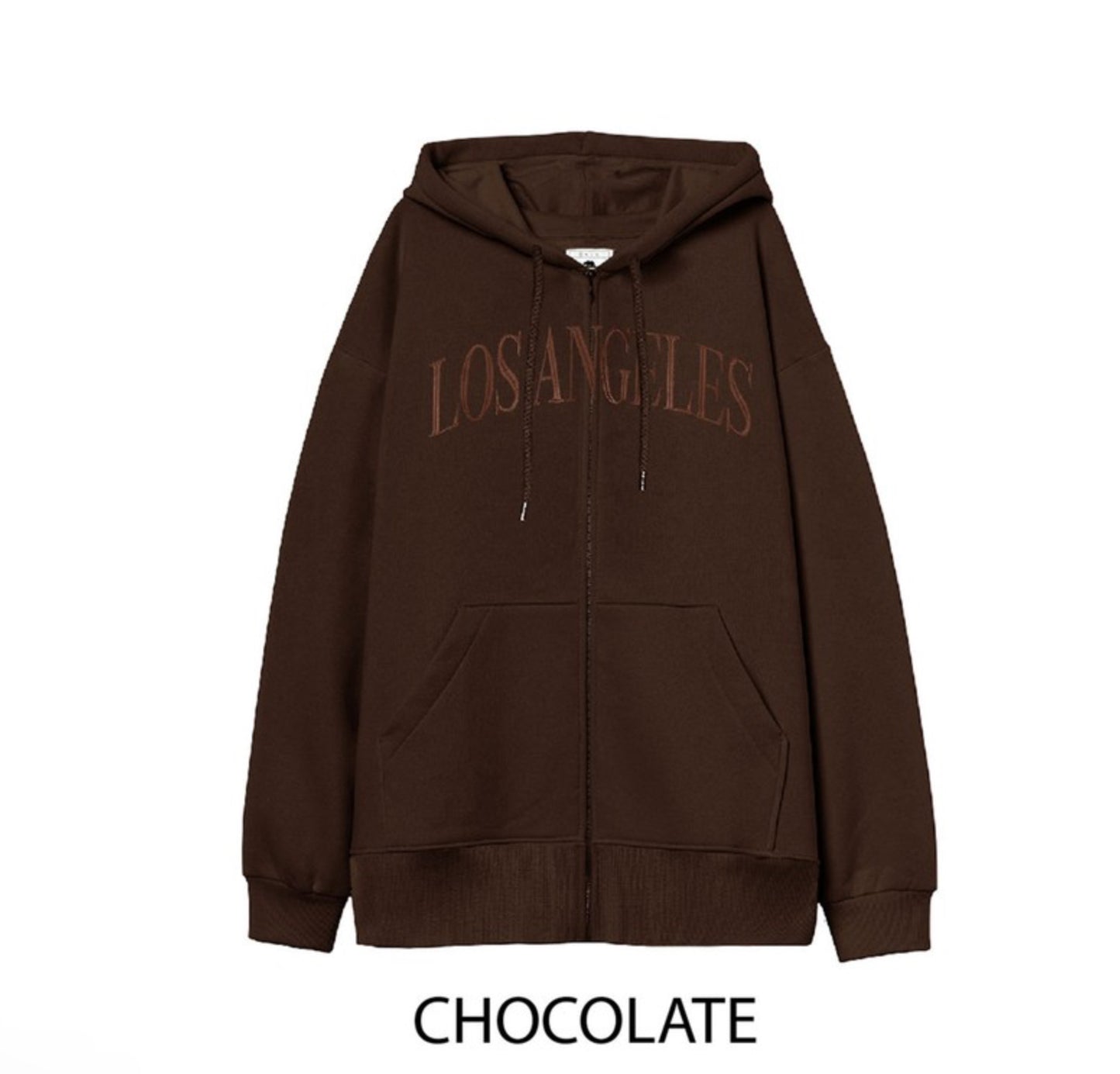 Los Angeles Embroidered Zip Up Sweater - Chocolate brown