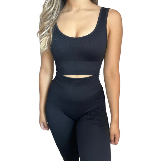 Abby Ribbed Workout Set - Black