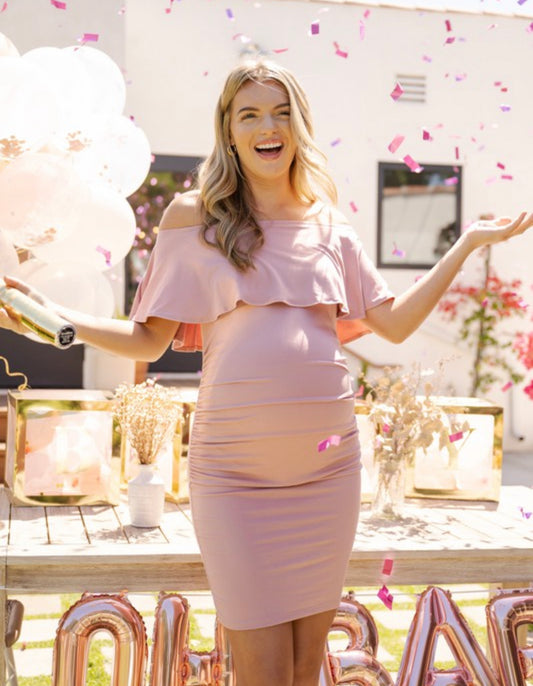 Alana Off Shoulder Maternity Dress - Mauve Pink